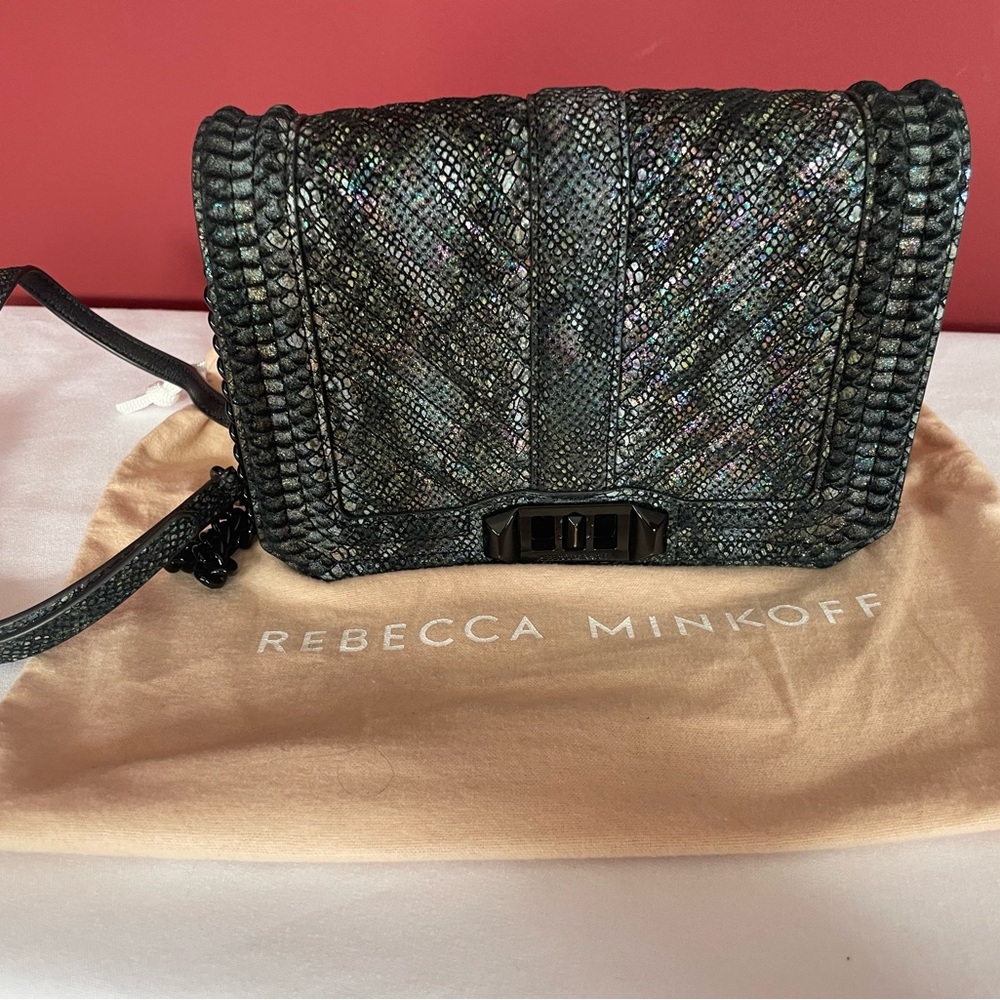 Rebecca Minkoff Iridescent Black Braided Trim Crossbody